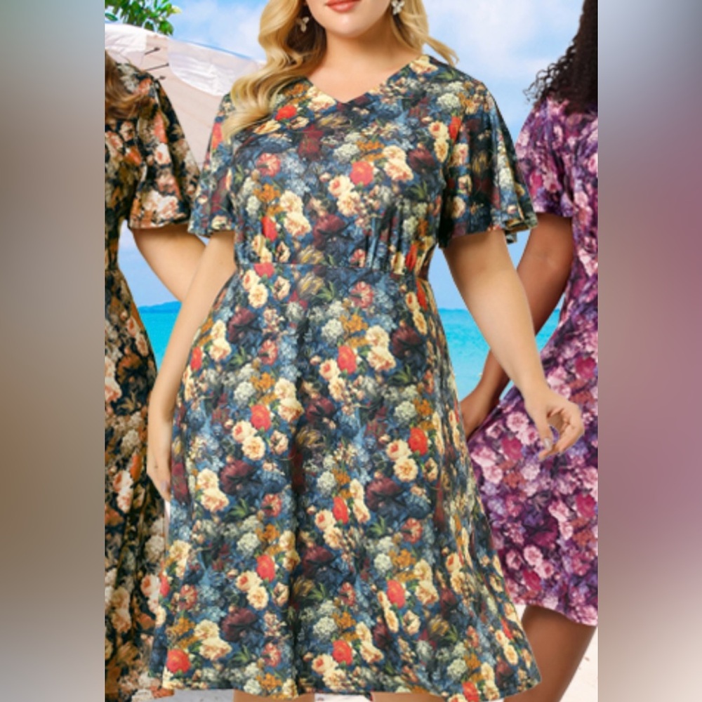 NWT Agnes Orinda Plus Size Short Sleeve Fit Flare Floral Dress Size 2X